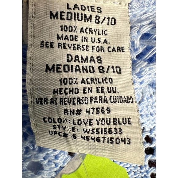 White Stag Knit Sweater Size 10 Love You Blue Acrylic Open Weave - Picture 12 of 16